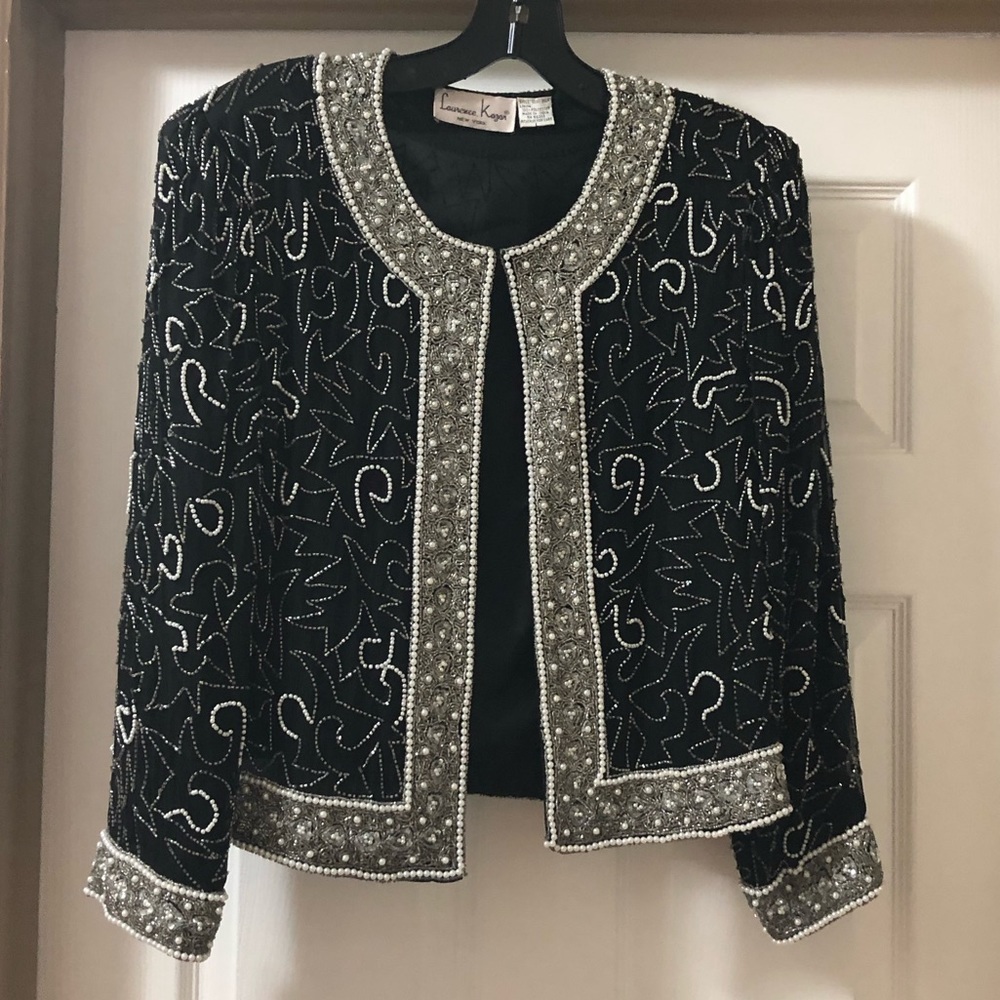 Laurence Kazar Black Beaded Embellished Evening Jacket